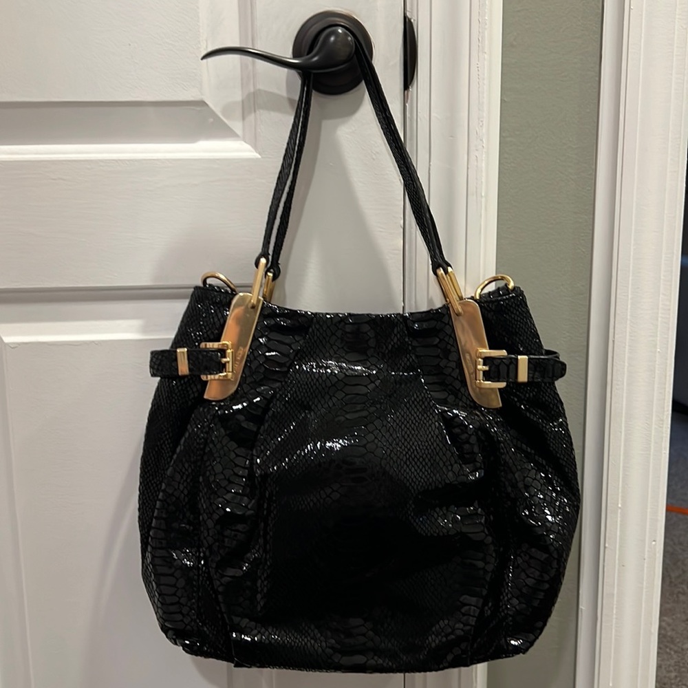 Michael Kors Black Python Pattern & Gold Metal Ac… - image 1